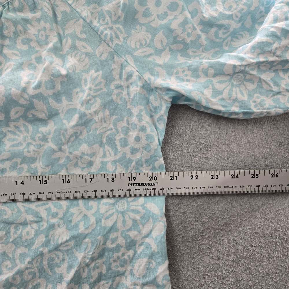 Charter Club Women Blouse L Light Blue Linen Floral Button Ruffle Scoop Neck - Picture 5 of 7